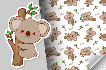 cute koala cartoon seamless pattern adorable animal character sticker fabric design