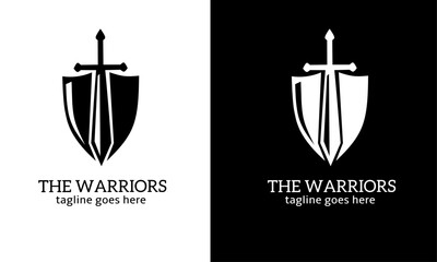 Illustration vector graphic of logo template shield and sword perfect for concept warriors
