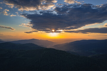 Evening view in Silesian Beskids mountains, Silesia region of Poland