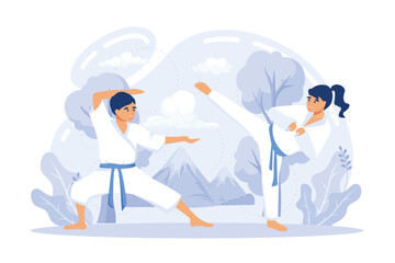 Youth summer holiday abstract concept vector illustration set. Basketball and tennis summer camps, karate vacation program, martial arts, physical activity, sport academy, © Alwie99d