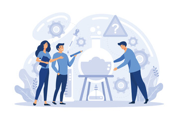 Fototapeta premium Teamwork solving complex problems, combining different talents to achieve common goal. Effective business solution strategy and complex task cooperation as successful performance process flat vector i