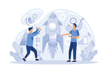 Teamwork solving complex problems, combining different talents to achieve common goal. Effective business solution strategy and complex task cooperation as successful performance process flat vector i