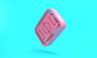Pink Football or soccer field icon isolated on turquoise blue background. Minimalism concept. 3D render illustration