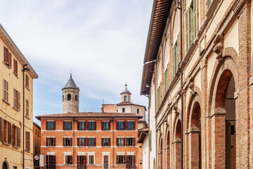 Fototapeta na wymiar A glimpse of the Piazza Fanti square, in the historic center of Città di Castello, Perugia, Italy