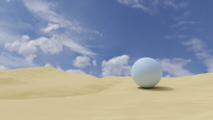 Fototapeta na wymiar abstract blue sphere in the desert, 3d render