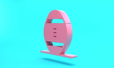 Pink American Football ball icon isolated on turquoise blue background. Rugby ball icon. Team sport game symbol. Minimalism concept. 3D render illustration
