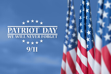 USA flags on sky background. National Day of Prayer and Remembrance for the Victims of the...