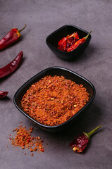 Red dry pepper powder and slices