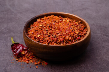 Red dry pepper powder and slices