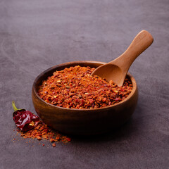 Red dry pepper powder and slices