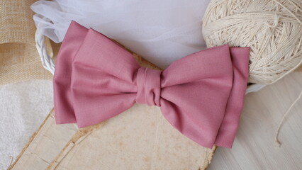 Double and stacked hair bow in beautiful pink color made out of cotton fabric, so elegant and fashionable