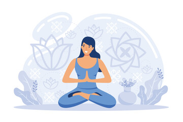 Meditation online. Self-management, self regulation learning, self-organization course, control over emotions Online yoga at home meditating Deals with stress management, zen and harmony illustration