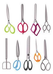 Scissor icon set. Hand drawn professional sharp equipment for tailor. Cutting scissors for needlework