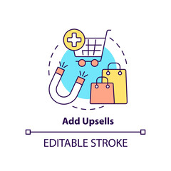 Add upsells concept icon. Sell complementary products. Optimizing online business abstract idea thin line illustration. Isolated outline drawing. Editable stroke. Arial, Myriad Pro-Bold fonts used