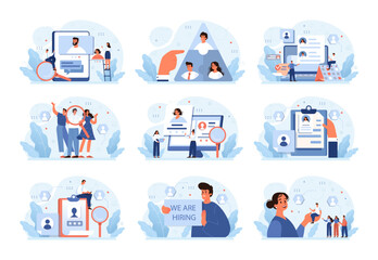 Human resources concept set. Idea of recruitment and job management.