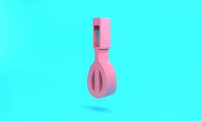 Pink Kitchen whisk icon isolated on turquoise blue background. Cooking utensil, egg beater. Cutlery sign. Food mix symbol. Minimalism concept. 3D render illustration