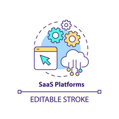 SaaS platforms concept icon. Software as service. Type of ecommerce platform abstract idea thin line illustration. Isolated outline drawing. Editable stroke. Arial, Myriad Pro-Bold fonts used