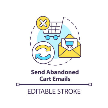 Send Abandoned Cart Emails Concept Icon. Reminder. Online Store Management Tip Abstract Idea Thin Line Illustration. Isolated Outline Drawing. Editable Stroke. Arial, Myriad Pro-Bold Fonts Used