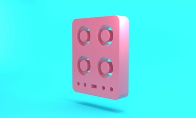 Pink Gas stove icon isolated on turquoise blue background. Cooktop sign. Hob with four circle burners. Minimalism concept. 3D render illustration