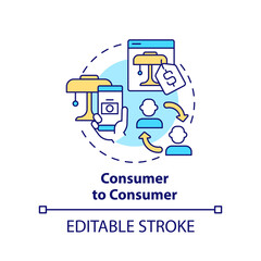 Consumer to consumer concept icon. Sales via internet marketplace. Business model abstract idea thin line illustration. Isolated outline drawing. Editable stroke. Arial, Myriad Pro-Bold fonts used