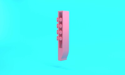 Pink Flute icon isolated on turquoise blue background. Musical instrument. Minimalism concept. 3D render illustration