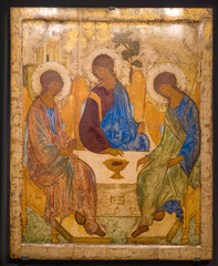 Obraz na płótnie Canvas The Holy Trinity. Andrey Rublev. 1420s. Russian Icon. 