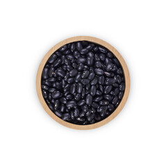 Black beans in wooden cup isolated on transparent background. (.PNG). Top view