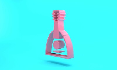 Pink Musical instrument balalaika icon isolated on turquoise blue background. Minimalism concept. 3D render illustration