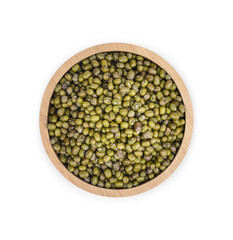 Mung bean seeds in a wooden cup isolated on transparent background. (.PNG). Top view