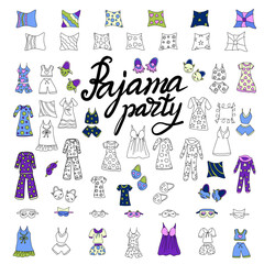set of doodle-style drawings for the design of a pajama party and a children's bedroom. template Slumber party for kids.  doodle style. good sleep. 