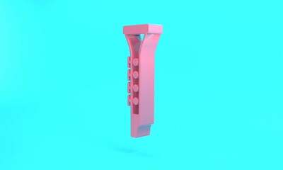 Pink Clarinet icon isolated on turquoise blue background. Musical instrument. Minimalism concept. 3D render illustration