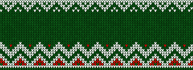 Ugly sweater Christmas party border. Knitted background pattern scandinavian ornaments.