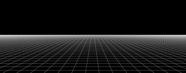 Technology perspective grid. Digital space wireframe landscape. Blue mesh on a black background.