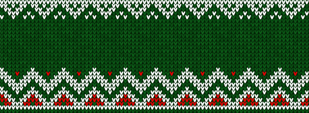 Ugly sweater Christmas party border. Knitted background pattern scandinavian ornaments.