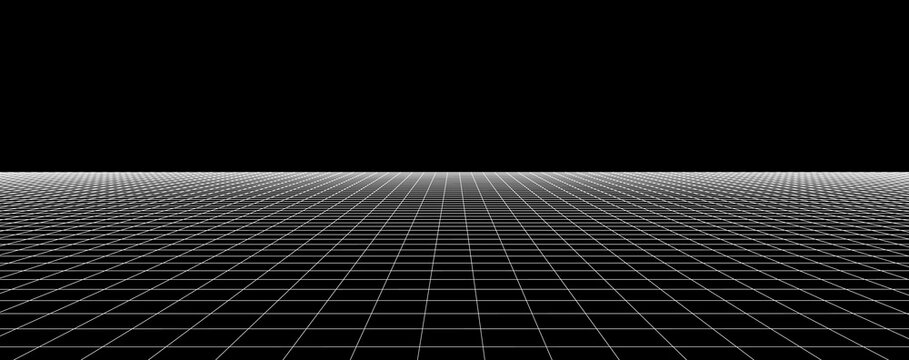 Technology perspective grid. Digital space wireframe landscape. Blue mesh on a black background.