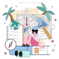 Meteorologist concept. Weather forecaster studying and monitoring - obrazy, fototapety, plakaty
