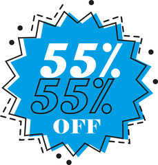-, 55% discount (fifty-five percent) art in blue color with black dash and and white numbers