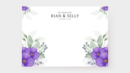 Beautiful frame purple floral template for wedding invitation white background