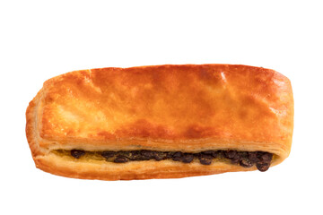 pain suisse aux pépites de chocolat isolé sur un fond blanc