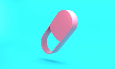 Pink Sleeping pill icon isolated on turquoise blue background. Minimalism concept. 3D render illustration