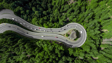 Drone view of the winding highway in the Black Forest - Drone Aerial Images Road With Cars