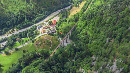 Ravenna Bridge Viadukt Ravennaschlucht  - Drone view of the winding highway in the Black Forest -...