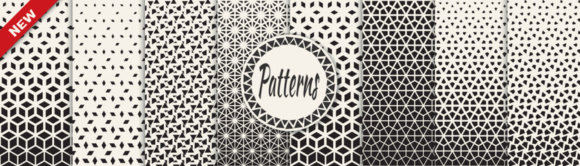 Set of geometric seamless patterns. Abstract geometric graphic design simple pattern. Seamless geometric halftone pattern.
