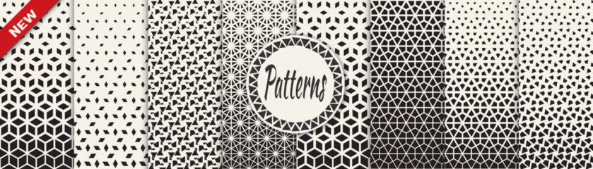 Fotobehang Set of geometric seamless patterns. Abstract geometric graphic design simple pattern. Seamless geometric halftone pattern. © sunspire