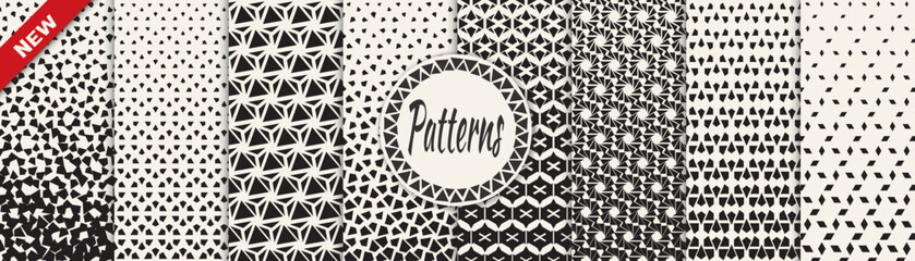Set of geometric seamless patterns. Abstract geometric graphic design simple pattern. Seamless geometric halftone pattern.