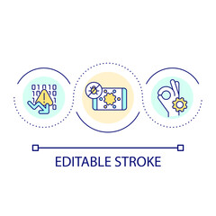 Code bugs detection loop concept icon. Programming. Software development. System optimization abstract idea thin line illustration. Isolated outline drawing. Editable stroke. Arial font used