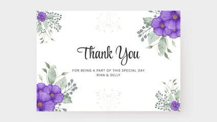 Wedding thanks card template with beautiful purple floral