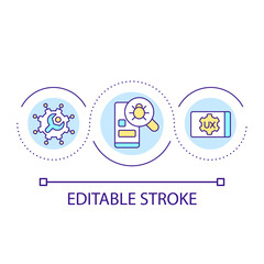 Website and mobile app testing loop concept icon. Bugs detection. Digital system. User experience abstract idea thin line illustration. Isolated outline drawing. Editable stroke. Arial font used