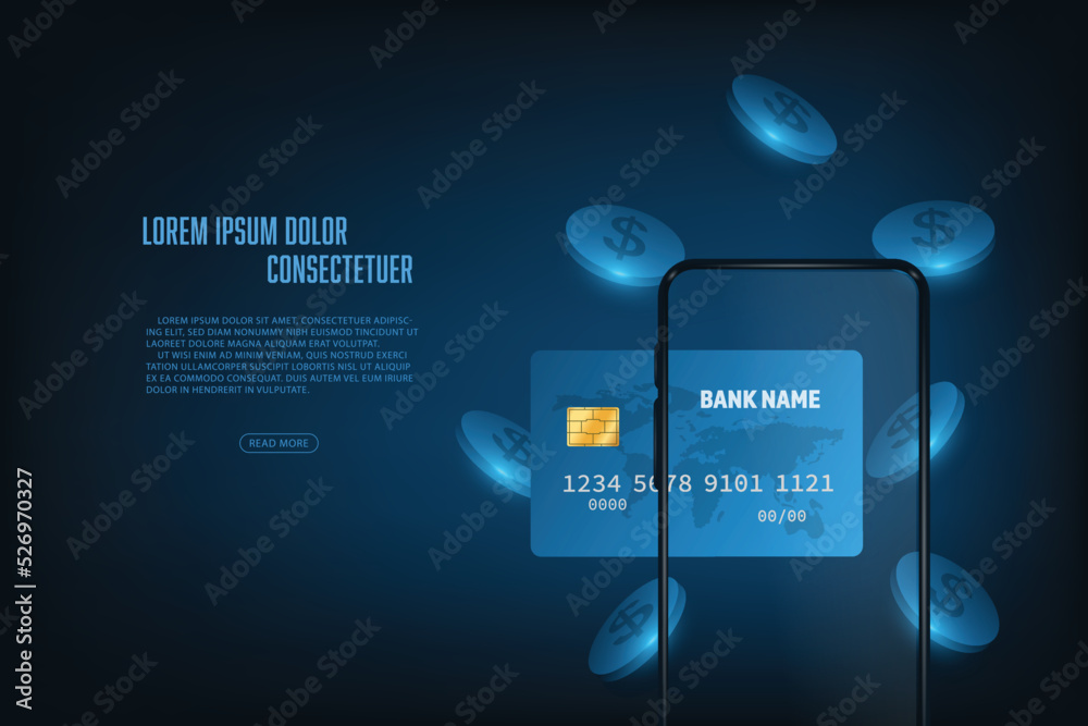 Wall mural vector online banking and internet concept. financial payment smartphone. technology abstract backgo