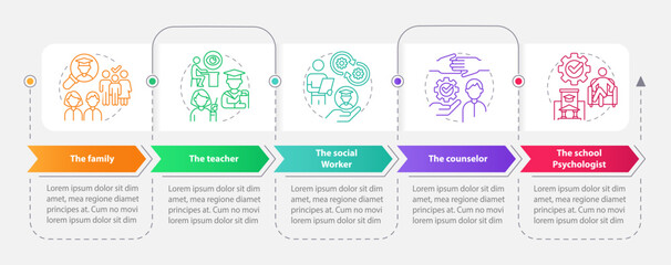 Asking about student mental health rectangle infographic template. Data visualization with 5 steps. Editable timeline info chart. Workflow layout with line icons. Myriad Pro-Bold, Regular fonts used